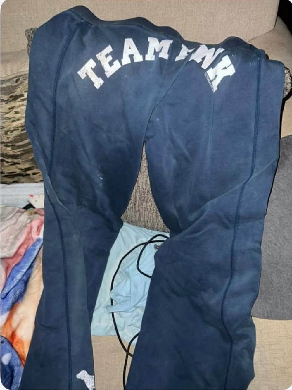 PINK Victoria's Secret Navy Wide Leg Sweatpants with White 'TEAM PINK' Logo